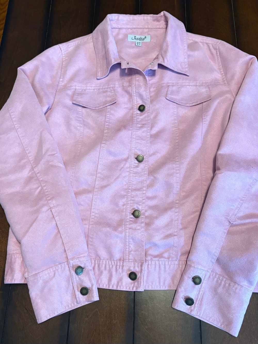 Jessica Light Pink Denim Style Jacket with Button Front